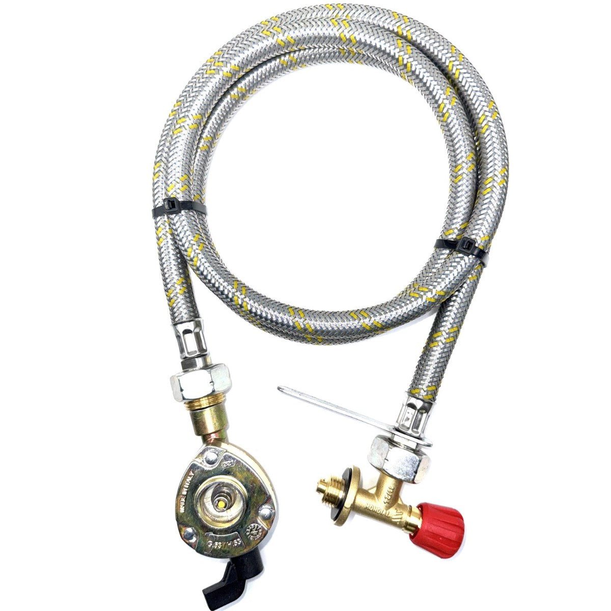 Flexible Reinforced Steel Pipe 901 904 & 907 Gas Bottle Filler Adaptor and 21mm Clip On Adapter Set to Fill Gas Cylinder