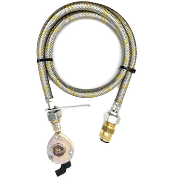 1.5 Meter Flexible Reinforced Steel Pipe With  SWIVEL W20 RH Fitting And 21mm Clip On Type Gas Bottle Adapter.