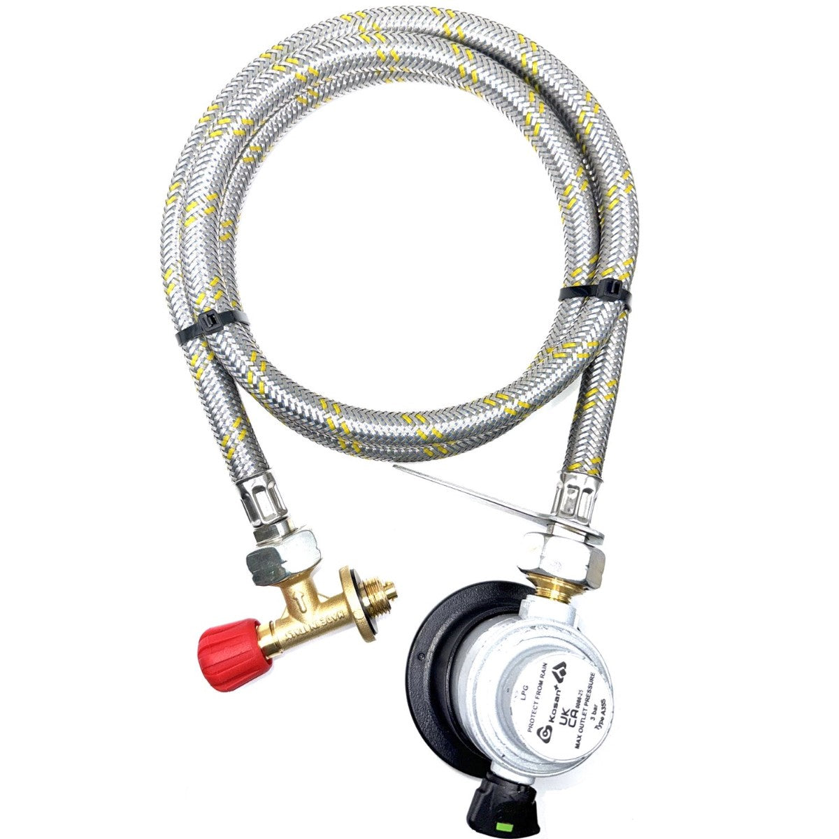 Flexible Reinforced Steel Pipe with refill Campingaz Bottle 901,904,907 and 35mm JUMBO 21.8mm LH Gas Cylinder Set