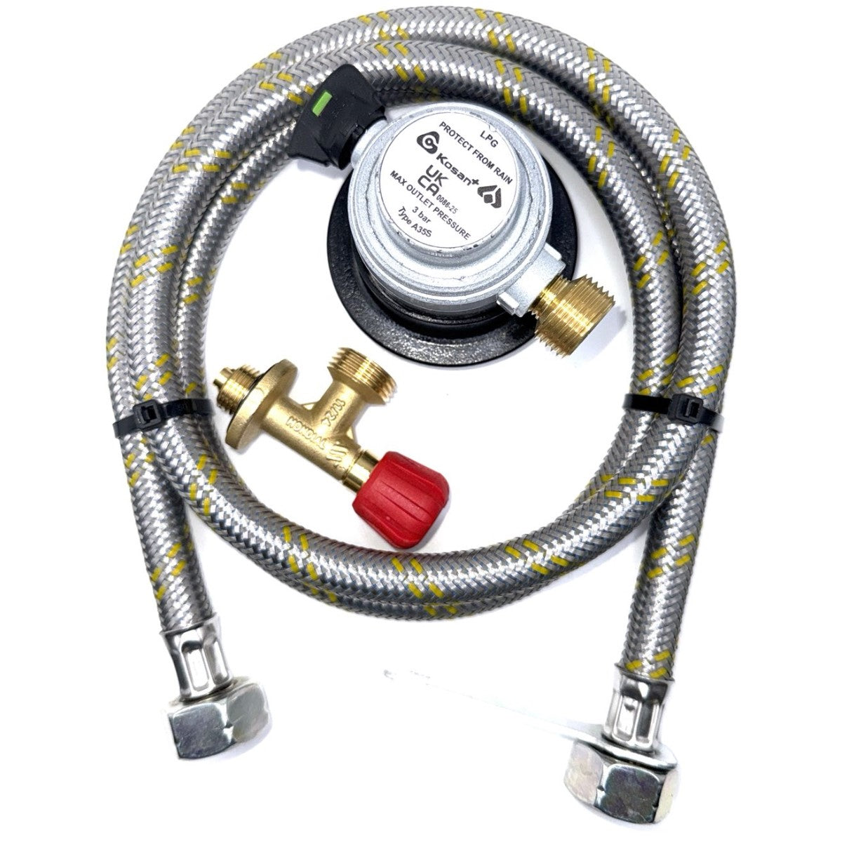 Flexible Reinforced Steel Pipe with refill Campingaz Bottle 901,904,907 and 35mm JUMBO 21.8mm LH Gas Cylinder Set