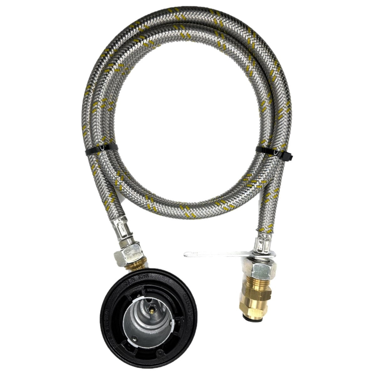 1 MeterFlexible Reinforced Steel Pipe With  SWIVEL W20 RH Fitting And 35mm Clip On Jumbo adapter.