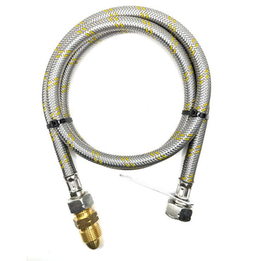 UK Gas Bottle 5/8" LH POL Adapter x to 21.8 mm LH pigtail With Reinforced pipe