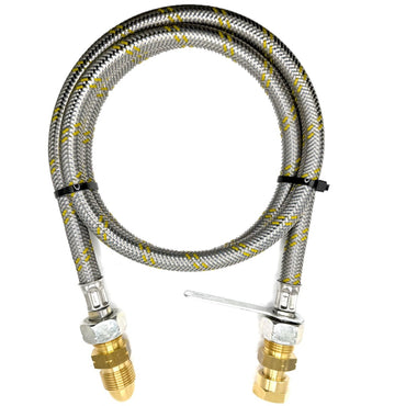 1 Meter Flexible Reinforced Steel Pipe With  SWIVEL W20 RH Fitting And UK Gas Bottle 5/8" LH POL Adapter to 21.8 mm LH.