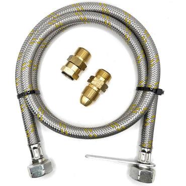 1 Meter Flexible Reinforced Steel Pipe With  SWIVEL W20 RH Fitting And UK Gas Bottle 5/8" LH POL Adapter to 21.8 mm LH.