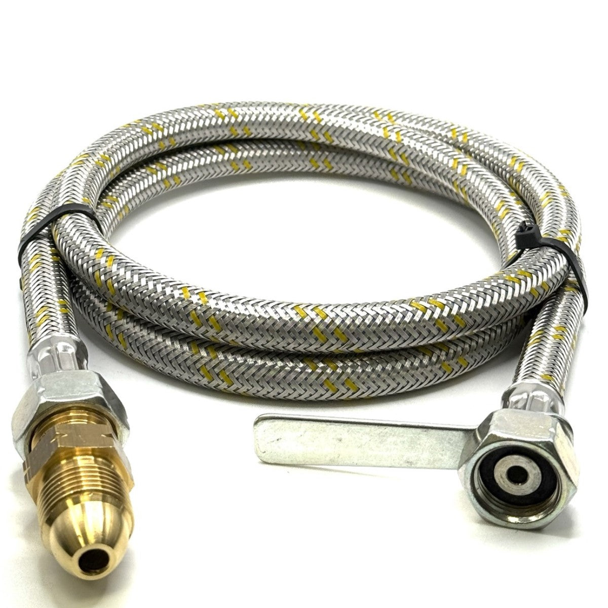 UK Gas Bottle 5/8" LH POL Adapter x to 21.8 mm LH pigtail With Reinforced pipe