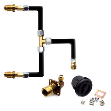 LPG Bayonet Elbow Filling Point to Two Gas Bottle Pol Swivel Connectors with Pipe and Housing Box