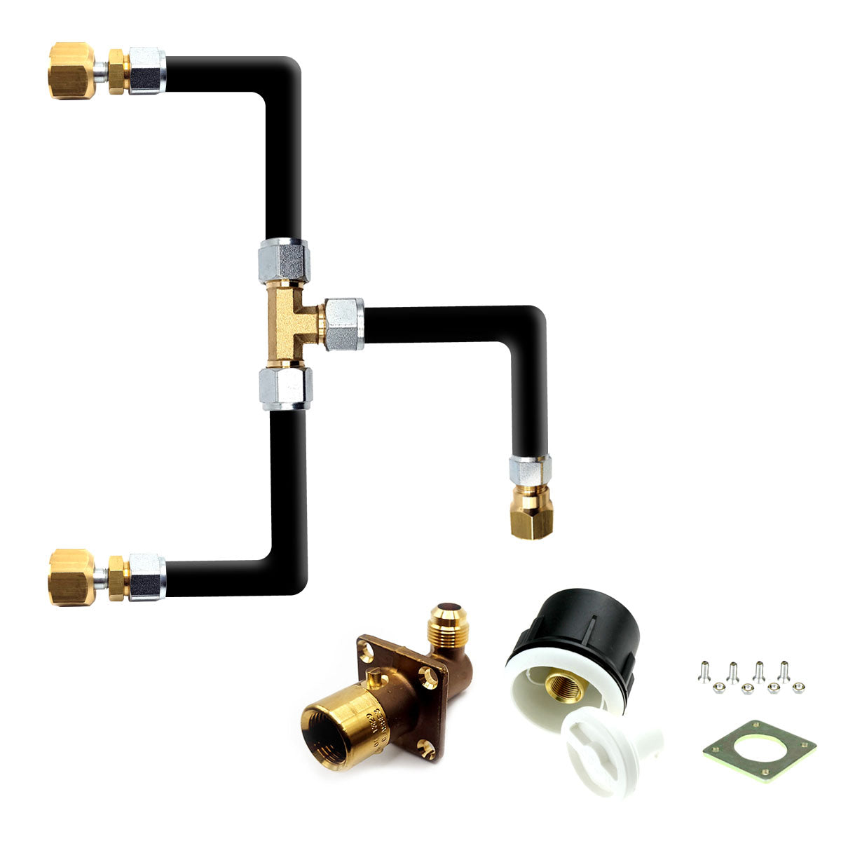 LPG Bayonet Elbow Filling Point to Two Gas It or Gaslow Bottle Swivel Connectors with Pipe and White Housing Box