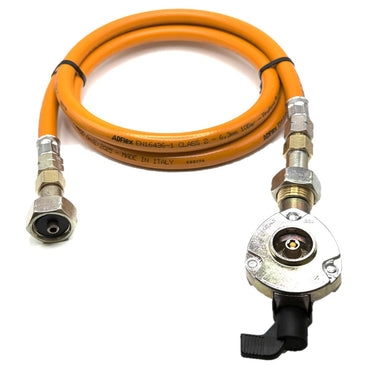 1.5m LPG High Pressure Orange Gas Hose With 20mm Clip On Gas Bottle Adapter without non return valve X 21.8mm LH