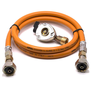 1.5m LPG High Pressure Orange Gas Hose With 20mm Clip On Gas Bottle Adapter without non return valve X 21.8mm LH