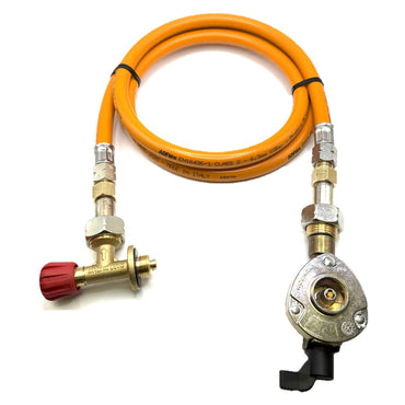 80cm LPG High Pressure Orange Gas Hose With 20mm Clip On Type Gas Bottle Adapter without non return valve and Campingaz Cylinder Valve For Butane 901, 904 and 907 Cylinders Campingas
