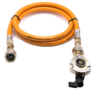 1.5m LPG High Pressure Orange Gas Hose With 21mm Clip On Type Gas Bottle Adapter without non return valve x 21.8mm LH