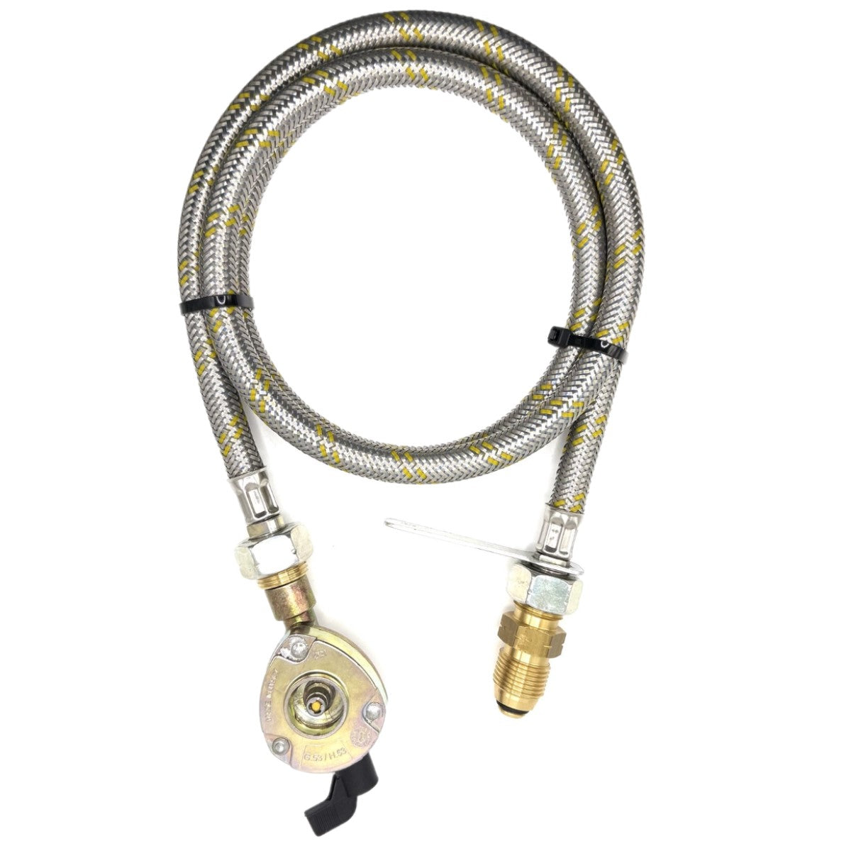 1 Meter metal flexible pipe with USA Gas Bottle LH POL Adapter to 21.8 mm LH to butane or KLF German type and 21mm GAS ADAPTER CLIP – ON 21.8 LH