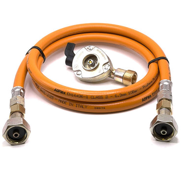 1.5m LPG High Pressure Orange Gas Hose With 22mm Clip On Type Gas Bottle Adapter without non return valve x 21.8mm LH