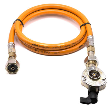 1.5m LPG High Pressure Orange Gas Hose With 22mm Clip On Type Gas Bottle Adapter without non return valve x 21.8mm LH