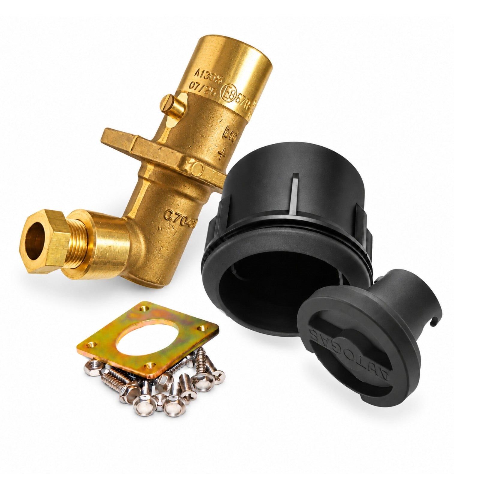 LPG Angled Bayonet Filling Point with 8mm Brass Pipe with Black Fitting Box 70 mm