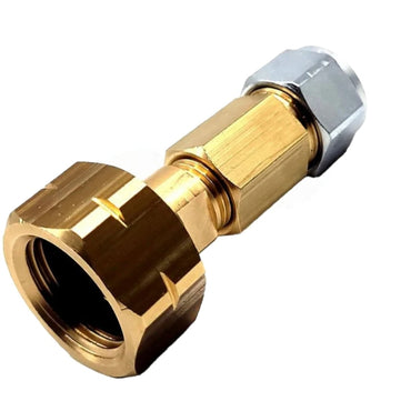 21.8 mm Left Hand Thread Nut and Tail 1/4" RH to 8mm flexi Faro type hose pipe