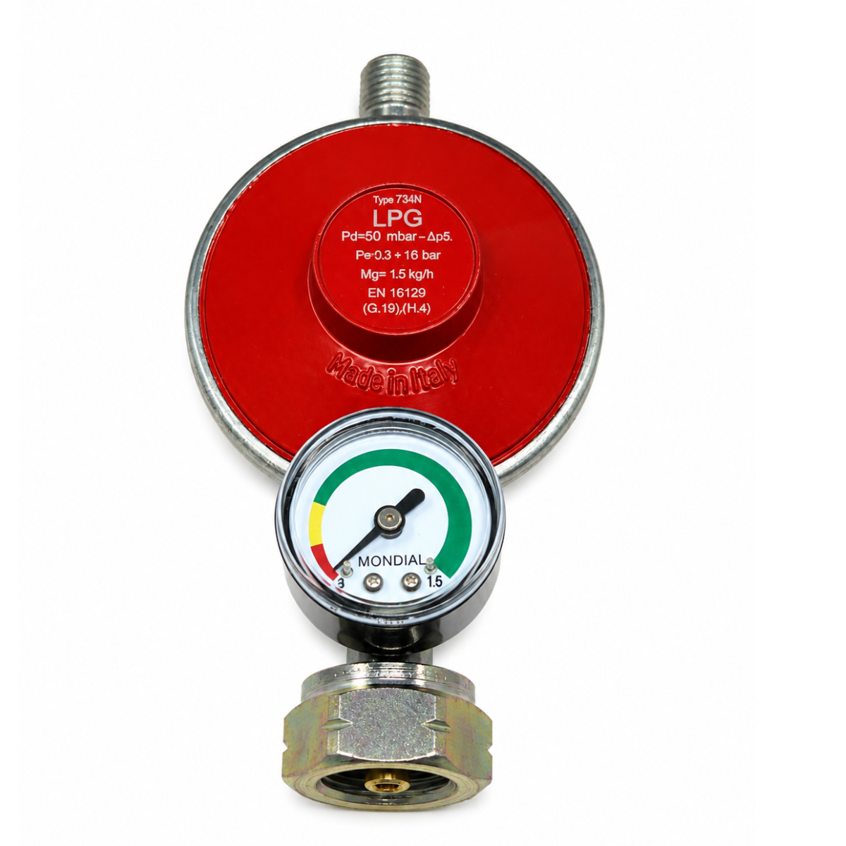 LPG Propane Gas Low Pressure Regulator 50mbar 1.5kg/h 21.8mm LH x G1/4 Male with Pressure Gauge – OC Model