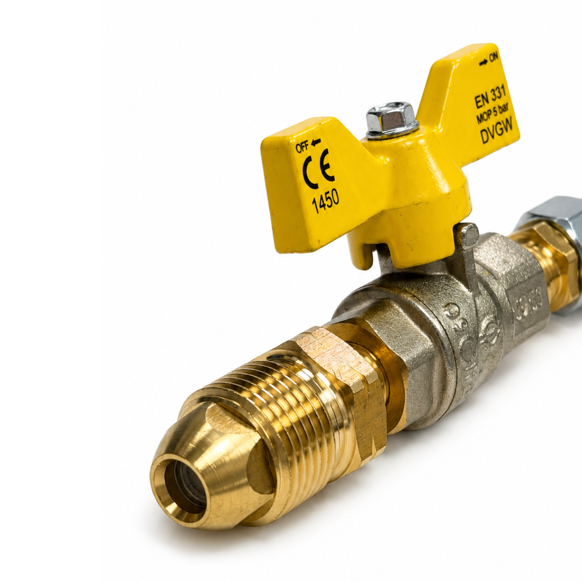 LPG 1/4" x 1/4" G Gas Shut Off Ball Valve Manual Lever Male G1/4 with 8mm Flexi Pipe Adapter & Gas Bottle POL L/H Adapter to 1/4" R/H thread