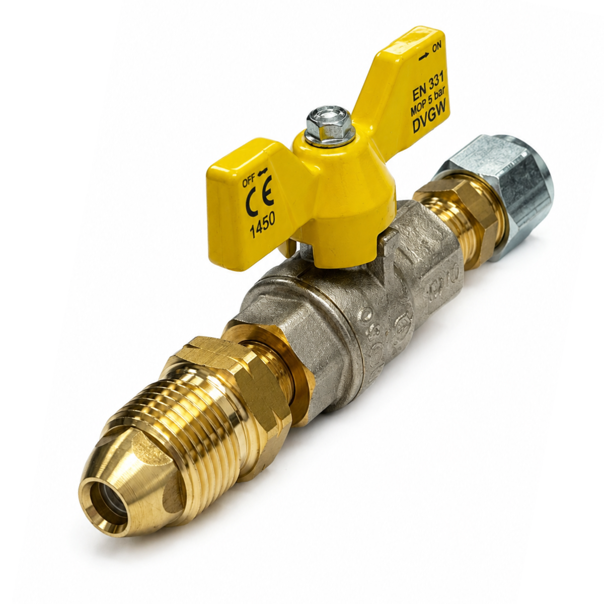 LPG 1/4" x 1/4" G Gas Shut Off Ball Valve Manual Lever Male G1/4 with 8mm Flexi Pipe Adapter & Gas Bottle POL L/H Adapter to 1/4" R/H thread