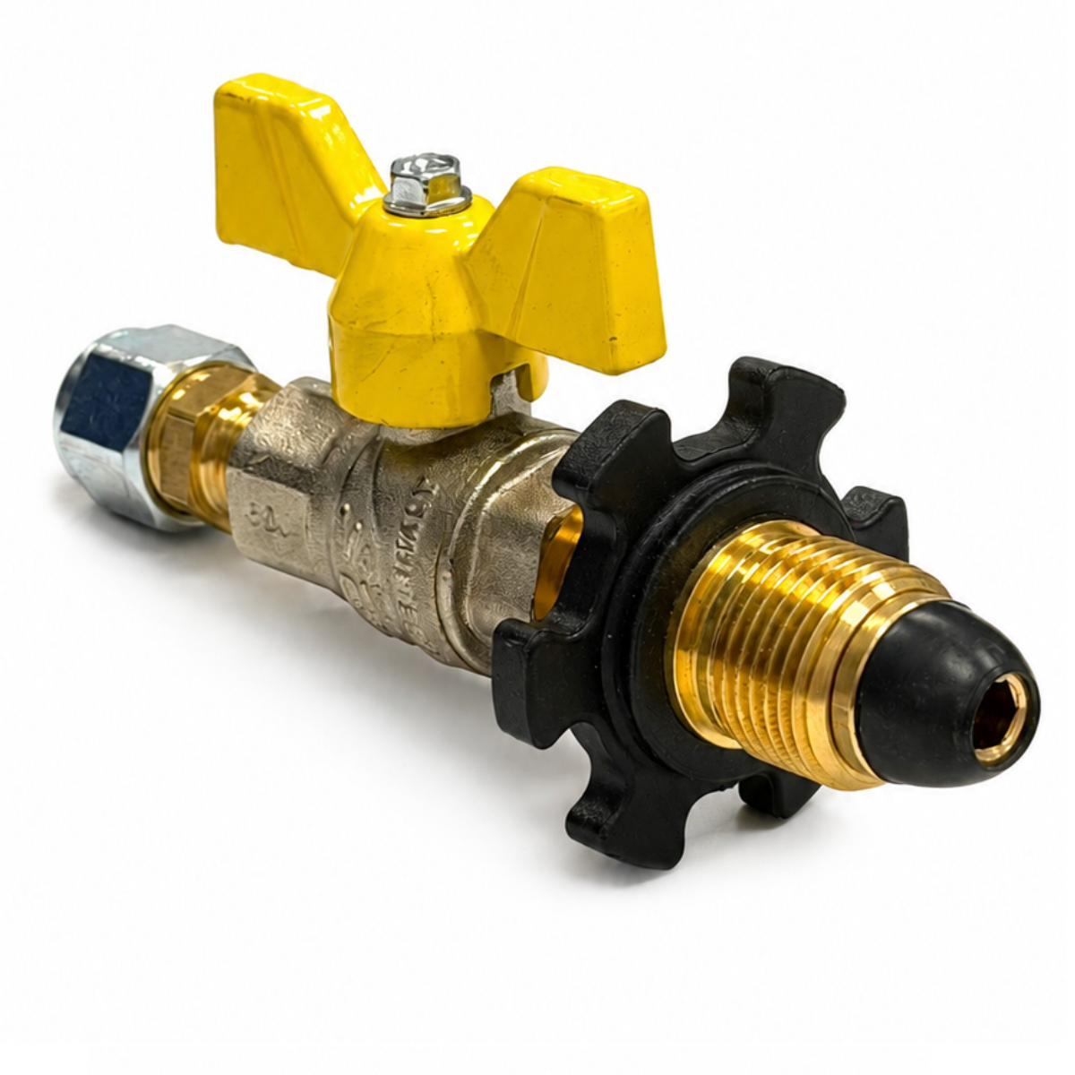 LPG 1/4" x 1/4" G Gas Shut Off Ball Valve Manual Lever Male G1/4 with 8mm Flexi Pipe Adapter & British UK Hand Wheel Tighten soft nose POL 5/8
