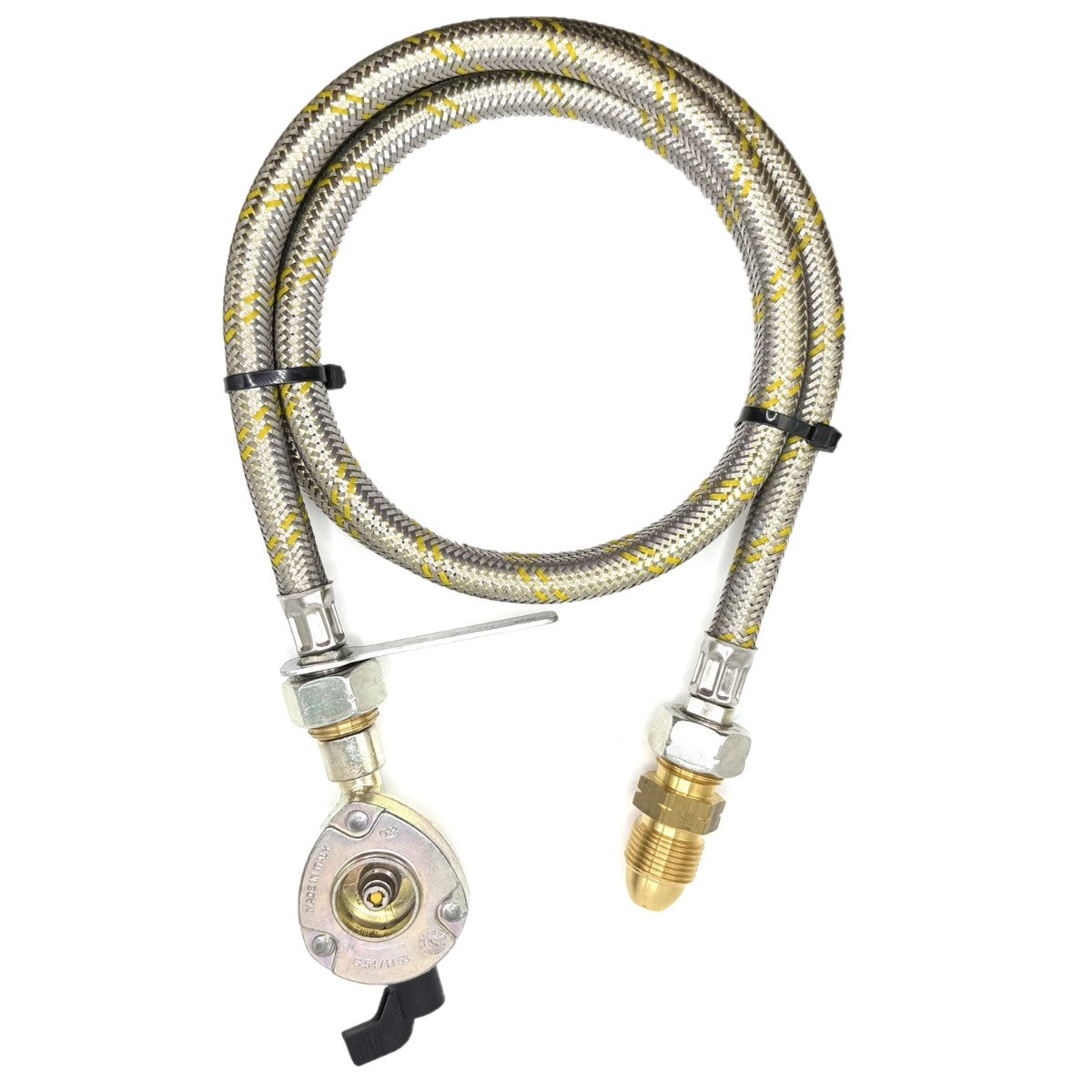 1 Meter metal flexible pipe with UK Gas Bottle 5/8" LH POL Adapter to 21.8mm LH to butane or KLF German type and 22mm GAS ADAPTER CLIP – ON 21.8mm LH.