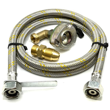 1 Metres UK Gas Bottle 5/8" LH POL Adapter to 21.8 mm LH to butane or KLF German type and 27mm Patio Clip On Type Adapter 21.8 mm L.H