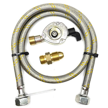 1.5 Metres UK Gas Bottle 5/8" LH POL Adapter to 21.8 mm LH to butane or KLF German type and 27mm GAS ADAPTER CLIP – ON 21.8 LH