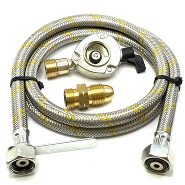 1 Metres UK Gas Bottle 5/8" LH POL Adapter to 21.8 mm LH to butane or KLF German type and 27mm GAS ADAPTER CLIP – ON 21.8 LH