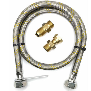 1 Meter Flexible Reinforced Steel Pipe With  SWIVEL W20 RH Fitting And USA Gas Bottles LH POL Adapter to 21.8 mm LH.