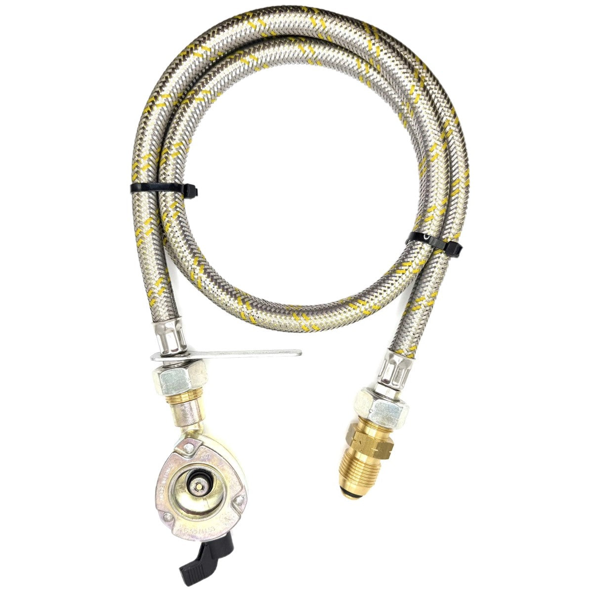 1 Meter metal flexible pipe with USA Gas Bottle LH POL Adapter to 21.8 mm LH to butane or KLF German type and 27mm GAS ADAPTER CLIP – ON 21.8 LH