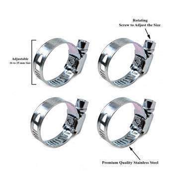 4 Pcs Hose Jubilee clips Adjustable Hose Clamp 16-25mm Range  Steel