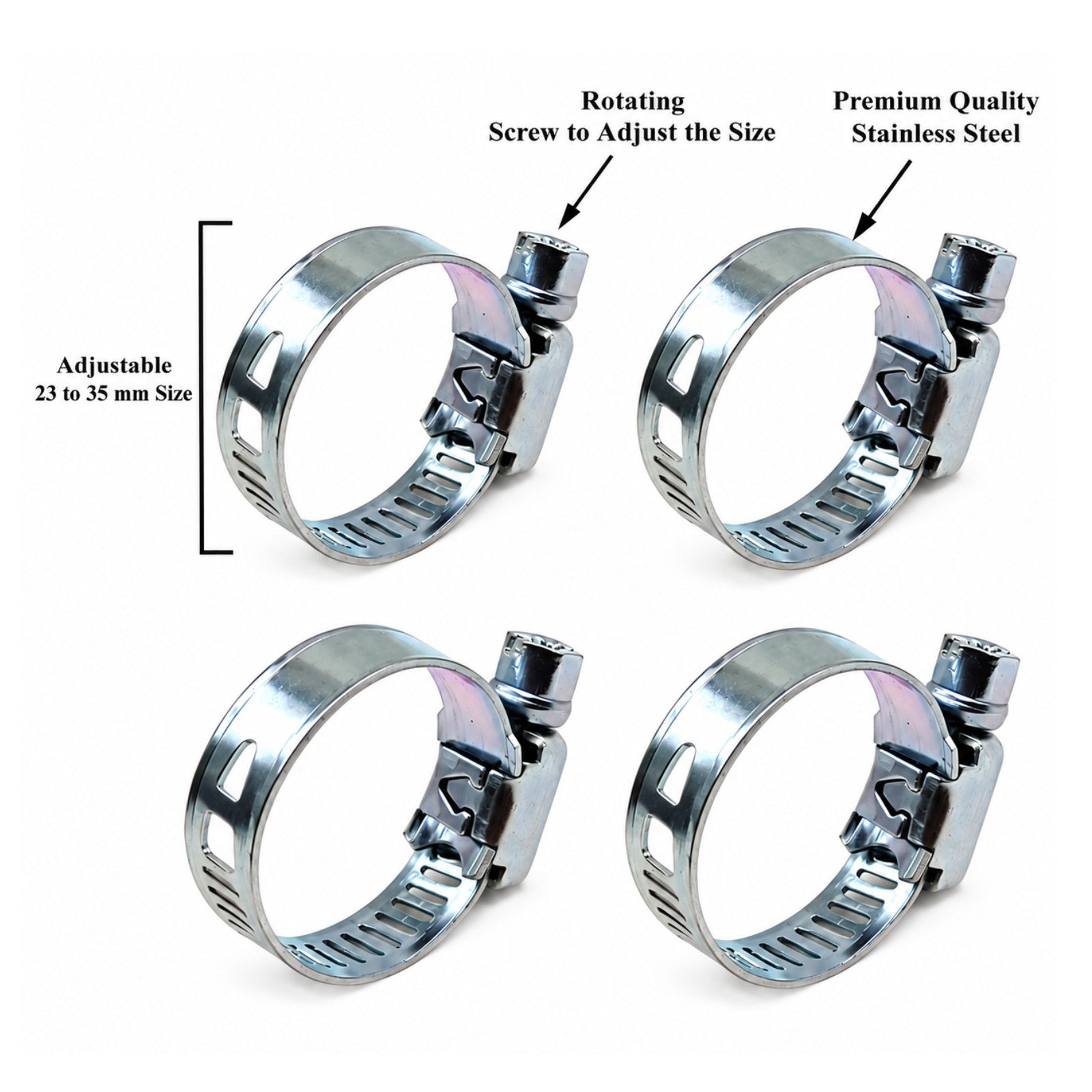 4 Pcs Hose Jubilee  Clips Adjustable Hose Clamp 23-35mm Range Steel
