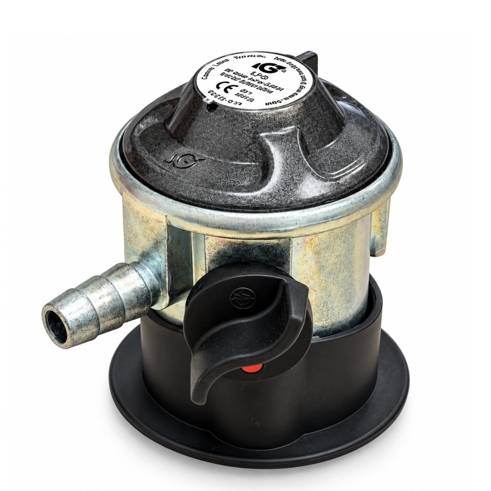 LPG 35mm Jumbo Clip On Butane Gas Pressure Regulator 10mm Outlet 29mbar Flow 1.5kg/h