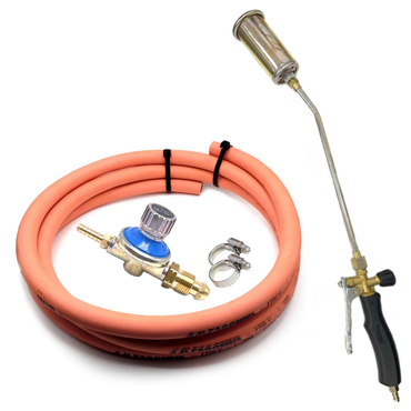 Torch Weed Burner 45mm nozzle + Adjustable High Pressure LPG Regulator POL 5/8"- 10kg/h + 2m Hose