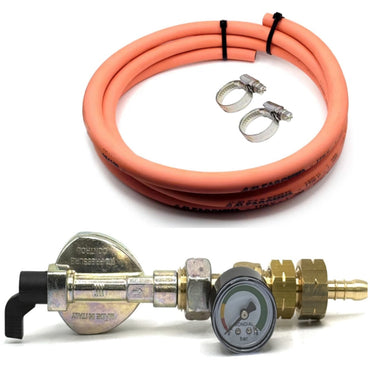 LPG GAS ADAPTER CLIP – ON, QUICK - ON 27 mm x 21.8 LH Thread Nut and Tail barbed fitting With 2 jubilee clips.