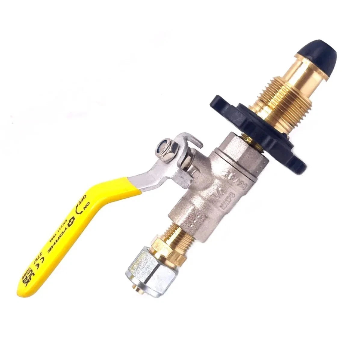 LPG Refill Two Propane Gas Bottles Hand Wheel Tighten soft nose Pol Swivel Connectors With Pipe And L-shaped Metal Bracket With Black Square Dust Cap