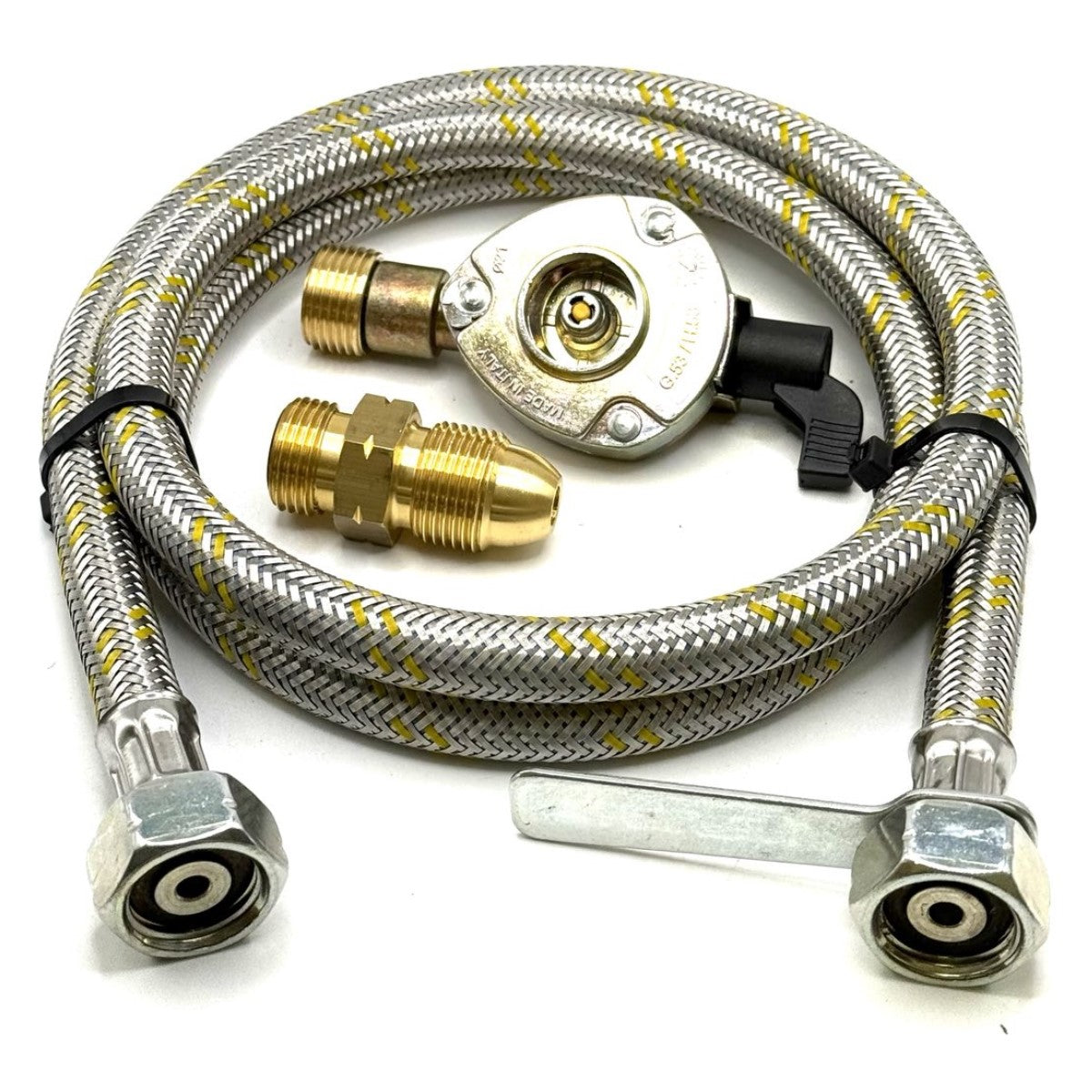 1.5 Metres LPG UK Gas Bottle 5/8" LH POL Adapter to 21.8 mm LH to butane or KLF German type and 21mm GAS ADAPTER CLIP – ON 21.8 LH