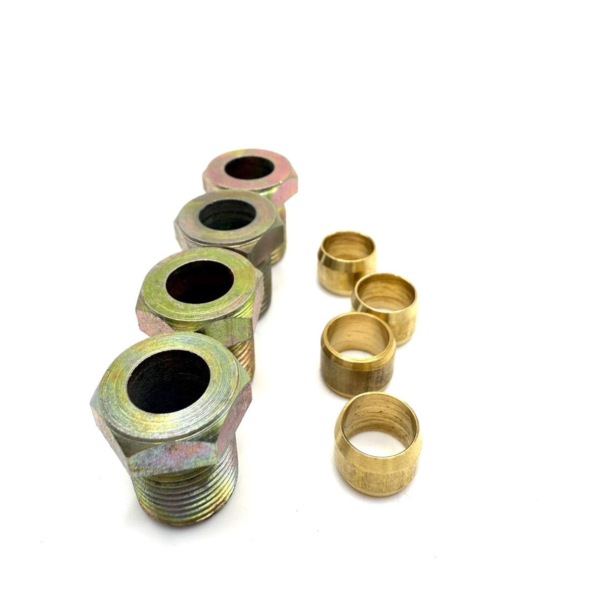 4 x nuts and 4 x olives  –  M12x1 Barrel Compresion  for 8mm copper, flexi pipe