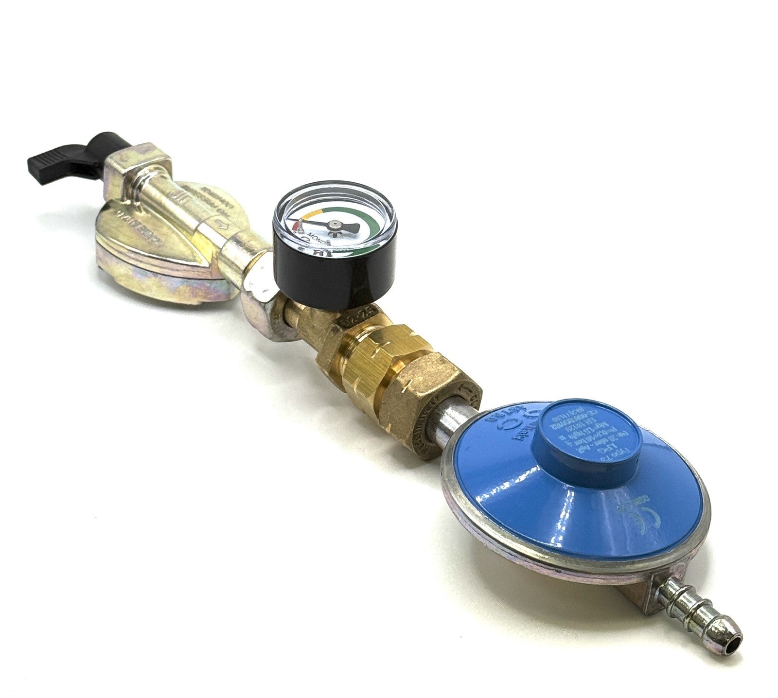37 mbar Propane Gas Regulator Standard POL Screw Type 1.5 Kg/H, CLIP – ON, QUICK -ON 20 mm x 21.8 LH with  orange hose and 2 clips.