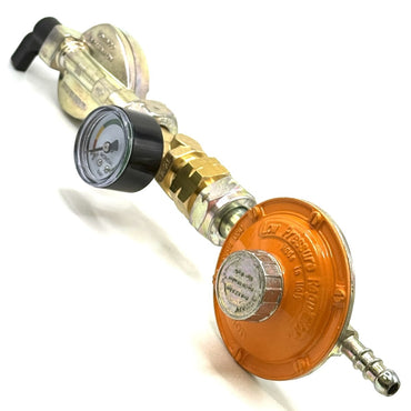 22 mm Clip On Type Gas Bottle Adapter Adjustable gas pressure regulator for butane gas with excess flow valve,  20 mbar – 60mbar, Gas pipe and 2 jubilee clips. (Copy)