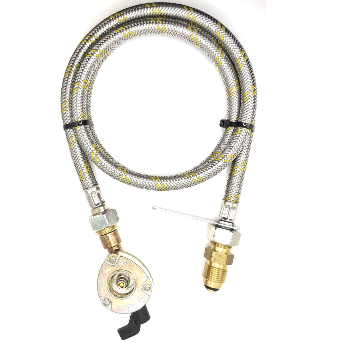 1.5 Meter metal flexible pipe with USA Gas Bottle LH POL Adapter to 21.8 mm LH to butane or KLF German type and 22mm GAS ADAPTER CLIP – ON 21.8 LH