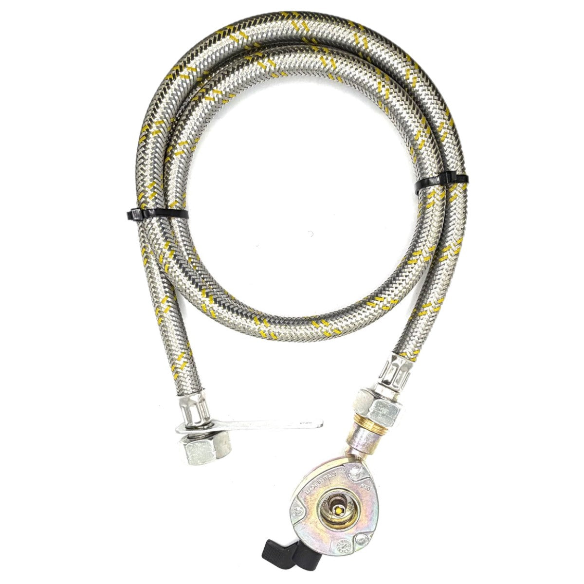 LPG Flexible Reinforced Steel Pipe With 20mm Clip On Type Gas Bottle Adapter.