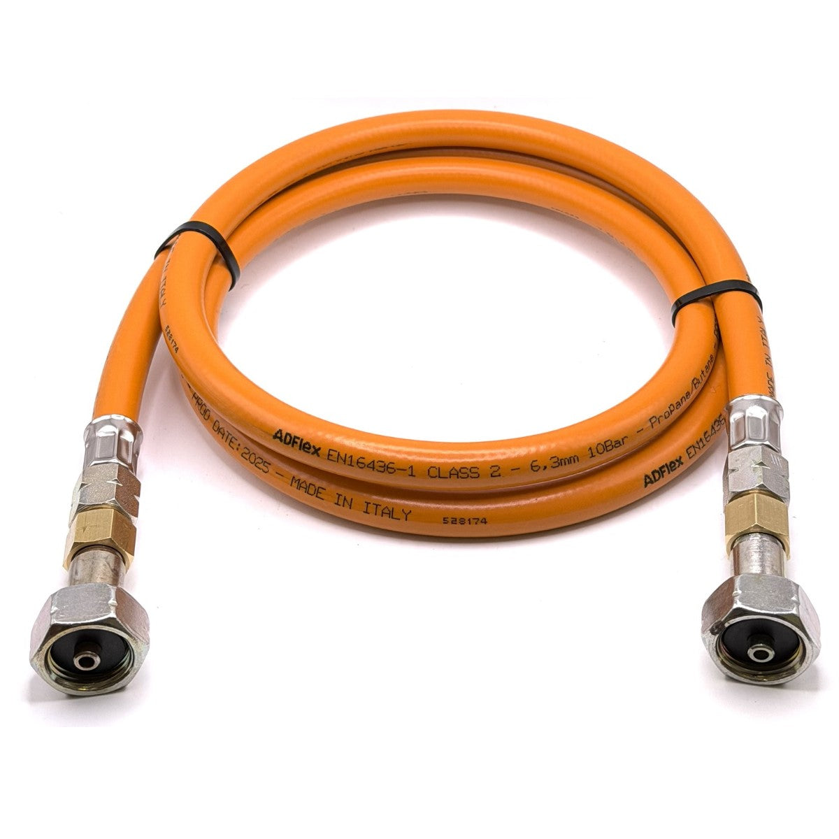 1.5m LPG High Pressure Orange Gas Hose, Pipe 21.8mm LH x 21.8mm LH