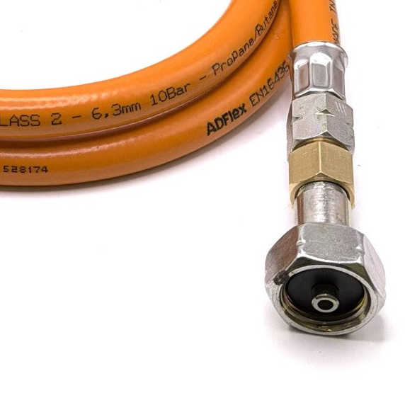 1.5m LPG High Pressure Orange Gas Hose, Pipe 21.8mm LH x 21.8mm LH