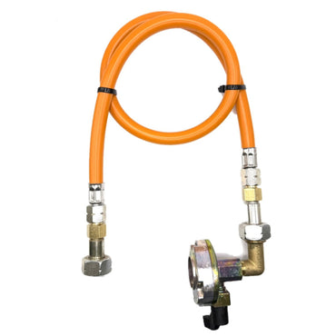 80cm LPG High Pressure Orange Gas Pipe Hose With 27mm Angled Clip On Type Gas Bottle Adapter without non return valve x 21.8mm LH