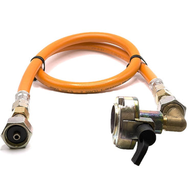 80cm LPG High Pressure Orange Gas Pipe Hose With 27mm Angled Clip On Type Gas Bottle Adapter without non return valve x 21.8mm LH