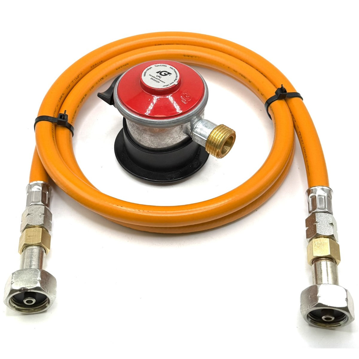 1.5m LPG High Pressure Orange Propane Gas Pipe Hose With Clip On Jumbo 35mm Unreduced Pressure Adapter 4kg/h, type:236is X 21.8mm LH