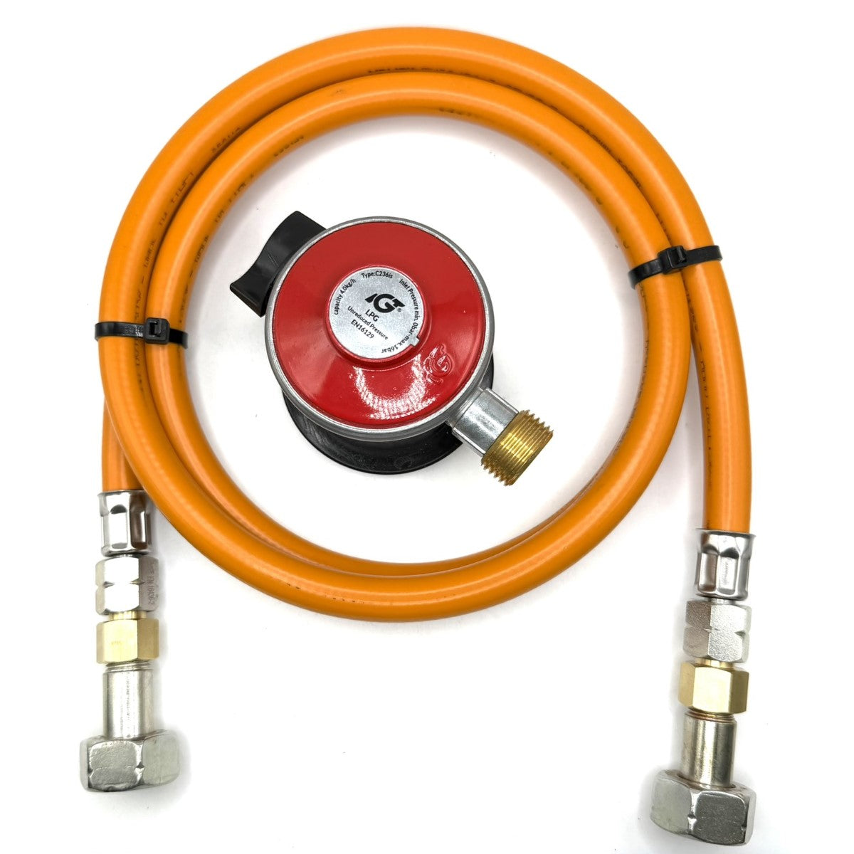 1.5m LPG High Pressure Orange Propane Gas Pipe Hose With Clip On Jumbo 35mm Unreduced Pressure Adapter 4kg/h, type:236is X 21.8mm LH