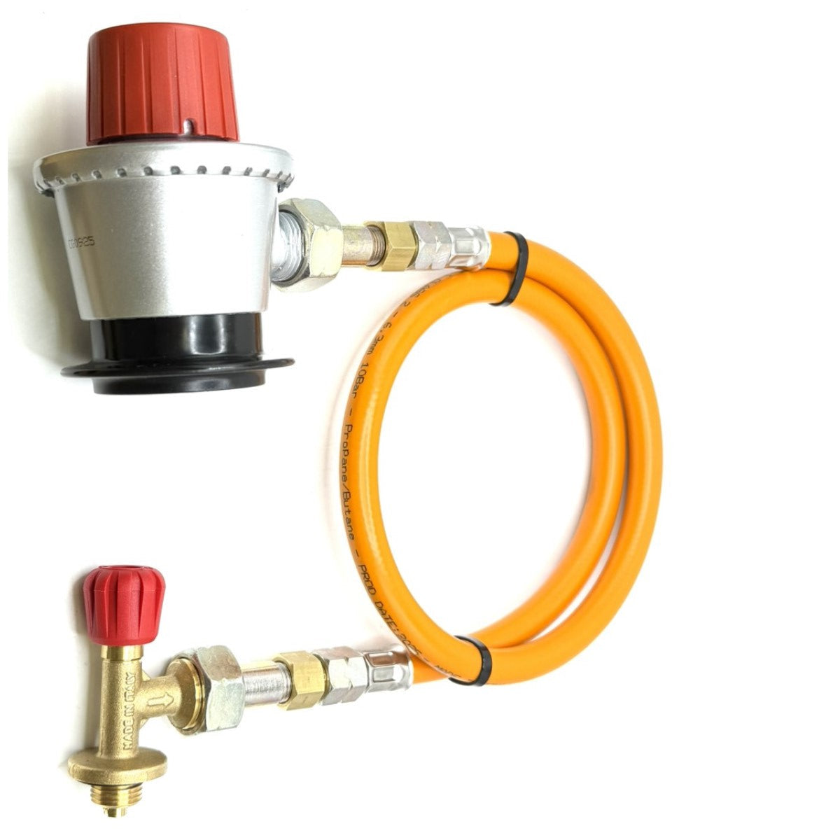 LPG High Pressure Orange Gas Pipe Hose With LPG Propane adapter Jumbo 35mm Unreduced Pressure G.56 x G.2 (W21.8 x 1/14'') And Campingaz Cylinder Valve For Butane 901, 904 and 907 Cylinders Campingas