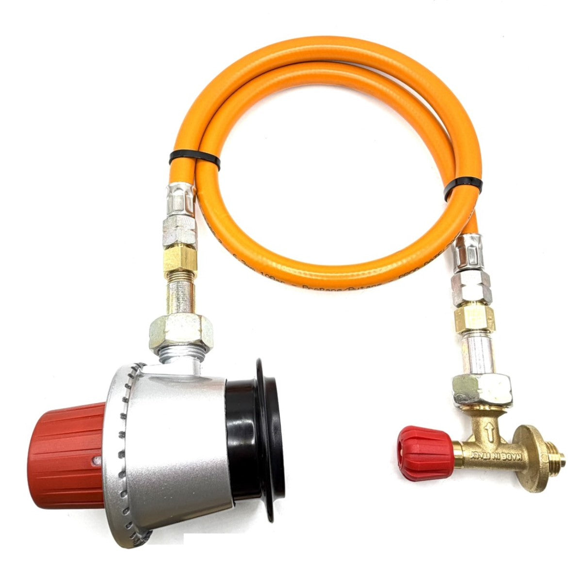 LPG High Pressure Orange Gas Pipe Hose With LPG Propane adapter Jumbo 35mm Unreduced Pressure G.56 x G.2 (W21.8 x 1/14'') And Campingaz Cylinder Valve For Butane 901, 904 and 907 Cylinders Campingas